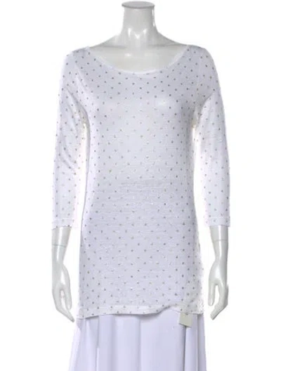 Pre-owned 120% Lino Linen Polka Dot Print Top In White