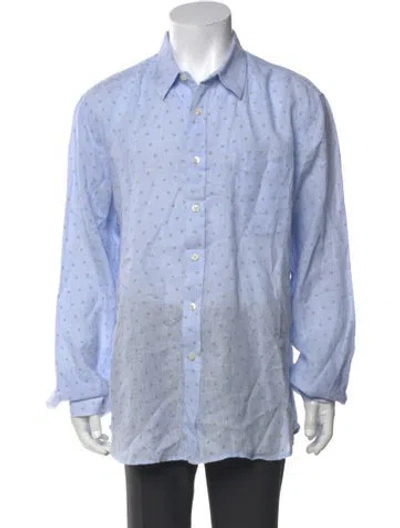 Pre-owned 120% Lino Linen Printed Shirt In Blue