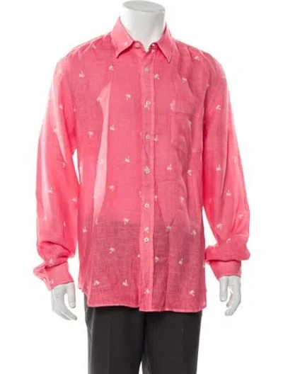 Pre-owned 120% Lino Linen Printed Shirt In Pink