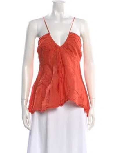 Pre-owned 120% Lino Linen Printed Top In Orange