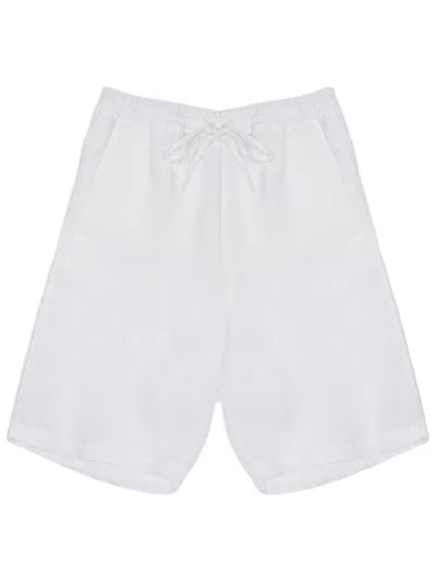 120% Lino Linen Relaxed Fit Drawstring Shorts In White