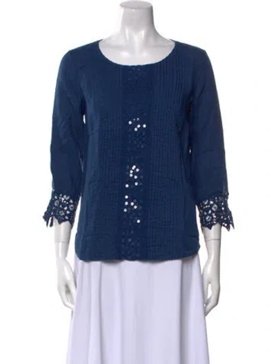 Pre-owned 120% Lino Linen Scoop Neck Blouse W/ Tags In Blue