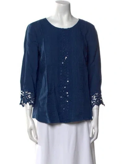 Pre-owned 120% Lino Linen Scoop Neck Blouse W/ Tags In Blue