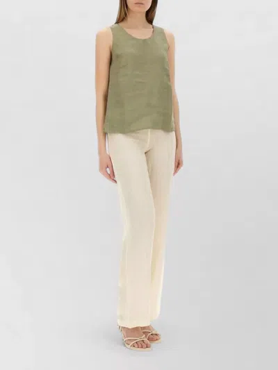120% Lino Linen Scoop Neck Sleeveless Summer Top In Green