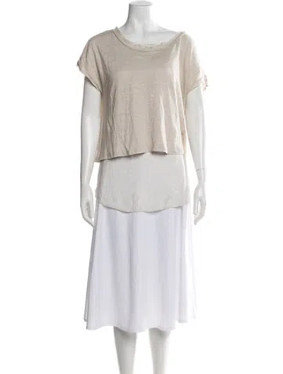 Pre-owned 120% Lino Linen Scoop Neck Top In Gold/metallic