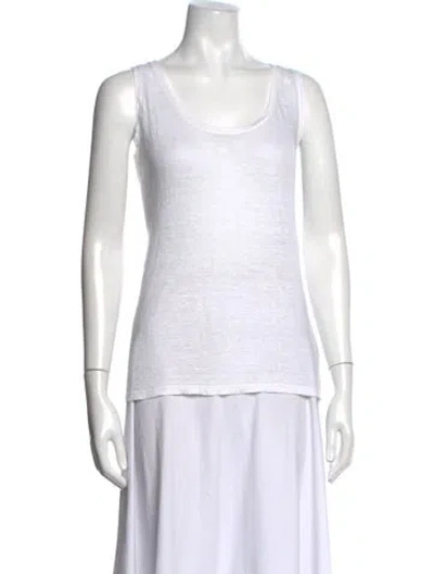 Pre-owned 120% Lino Linen Scoop Neck Top In White