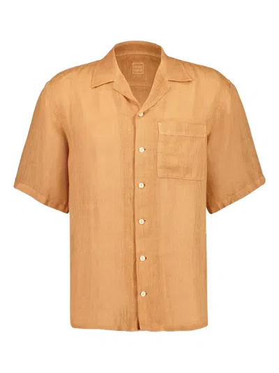 120% Lino Linen Shirt In 橘色