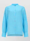 120% Lino Linen Shirt Breathable Collared Long Sleeve In Blue
