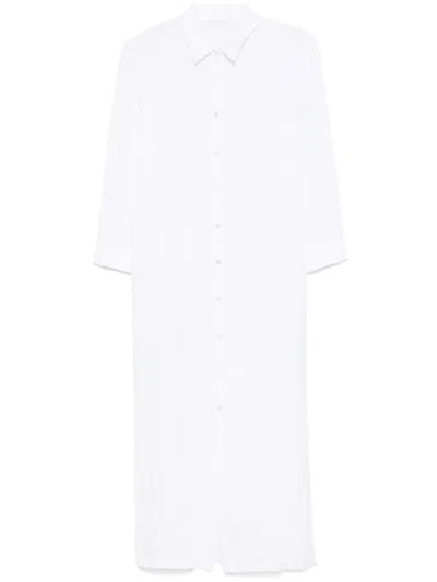 120% Lino Long Linen Chemisier Dress In Grey