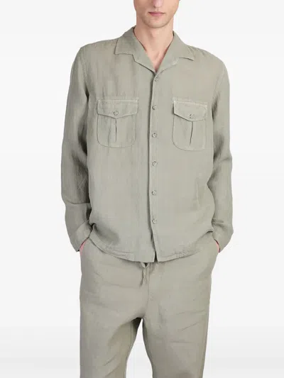 120% Lino Lightweight Linen Slim Fit Shirt In Green