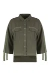 120% Lino Chest-pockets Linen Shirt In Green