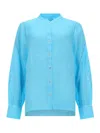 120% Lino Linen Shirt Breathable Collared Long Sleeve In Blue