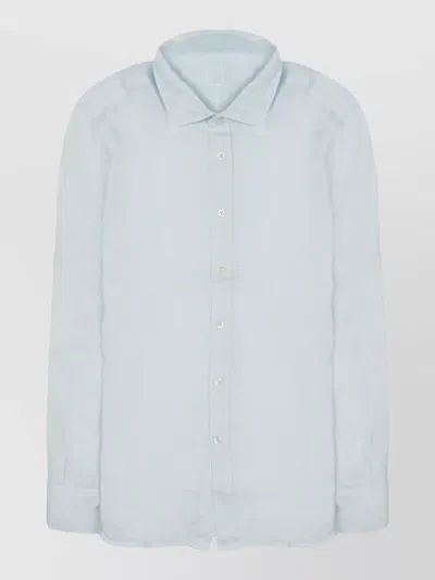 120% Lino Linen Shirt Long Sleeves Slim Fit In Blue