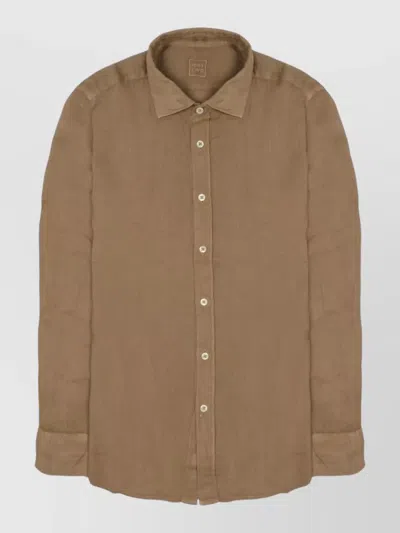 120% Lino Linen Shirt Long Sleeves Slim Fit In Brown
