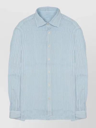120% Lino Linen Shirt Long Sleeves Striped Pattern In Blue