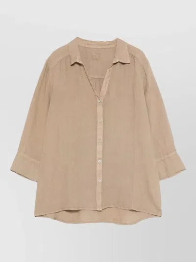 120% Lino Linen Shirt Longline Design Cuffed Sleeves In Neutral