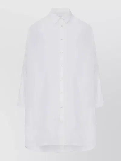 120% Lino Linen Shirt Relaxed Fit Three Quarter Sleeves In White