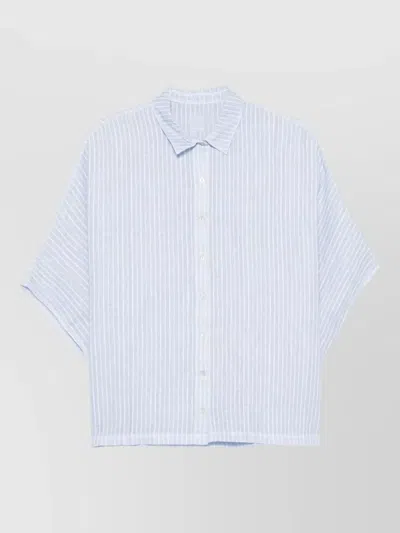 120% Lino Linen Shirt Short Sleeves Collared Neck In Blue