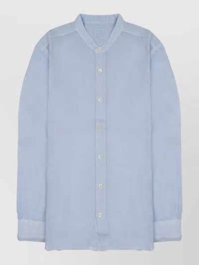 120% Lino Linen Shirt Slim Fit Long Sleeves In Blue