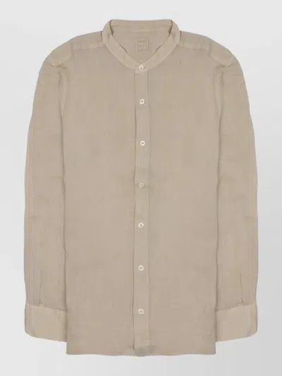 120% Lino Linen Shirt Slim Fit Long Sleeves In Brown