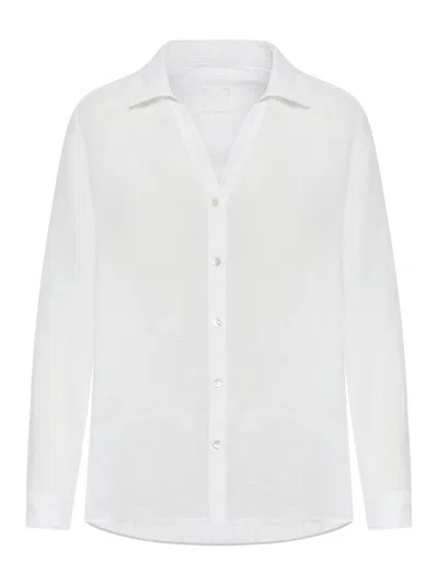 120% Lino Linen Shirt With Asymmetric Hem In White