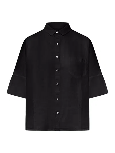 120% Lino Linen Shirt With Classic Collar In Black