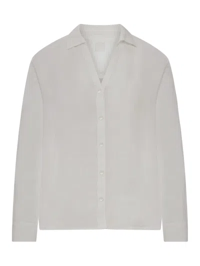 120% Lino Linen Shirt With Collar And V-neck In Gray