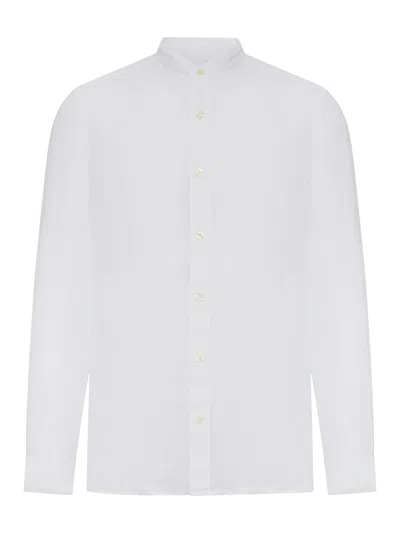 120% Lino Linen Shirt With Mandarin Collar In White