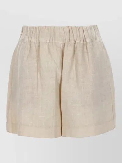 120% Lino Linen Shorts Button Detail Back Pocket In Multi