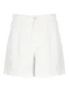 120% Lino White Linen Bermuda Shorts In White
