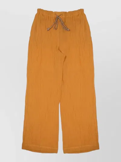 120% Lino Wide-leg Cotton-lined Linen Pants In Brown