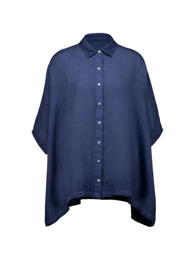 120% Lino Linen Short-sleeve Shirt In Blue