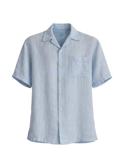 120% Lino Linen Short-sleeve Shirt In Blue