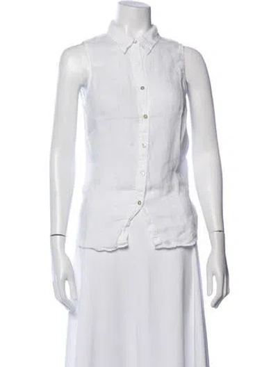 Pre-owned 120% Lino Linen Sleeveless Button-up Top In White