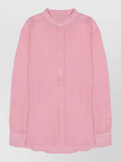 120% Lino Linen Slim Fit Long Sleeve Shirt In Pink