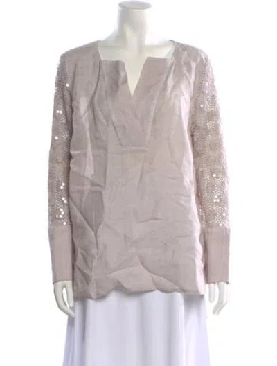 Pre-owned 120% Lino Linen Square Neckline Blouse In Gray