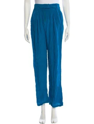 Pre-owned 120% Lino Linen Straight Leg Pants In Blue