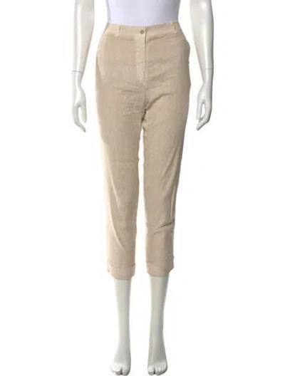 Pre-owned 120% Lino Linen Straight Leg Pants In Neutrals
