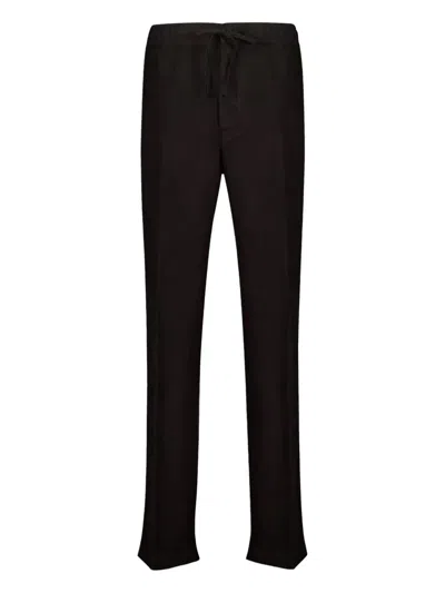 120% Lino Linen Straight-leg Trousers In Black