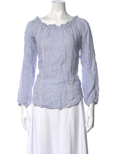 Pre-owned 120% Lino Linen Striped Blouse In Blue