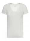 120% Lino Linen T-shirt With Deep Neckline In White