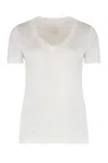 120% Lino Relaxed White Linen T-shirt With Scoop Neckline