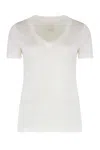 120% Lino Relaxed White Linen T-shirt With Scoop Neckline