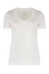 120% Lino Relaxed White Linen T-shirt With Scoop Neckline In White