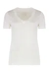 120% Lino Relaxed White Linen T-shirt With Scoop Neckline In White