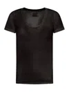 120% Lino Linen T-shirt With Deep Neckline In Black