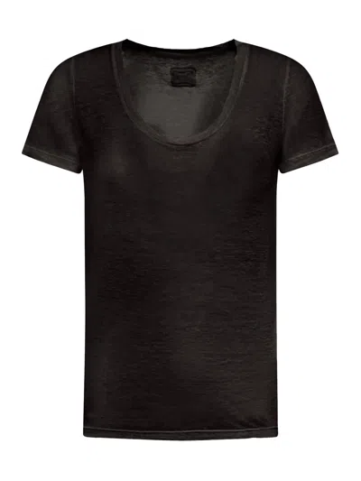 120% Lino Linen T-shirt With Deep Neckline In Black