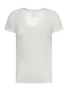 120% Lino Relaxed White Linen T-shirt With Scoop Neckline In Grey