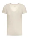 120% Lino Relaxed White Linen T-shirt With Scoop Neckline In Nude & Neutrals