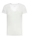 120% Lino Relaxed White Linen T-shirt With Scoop Neckline In White